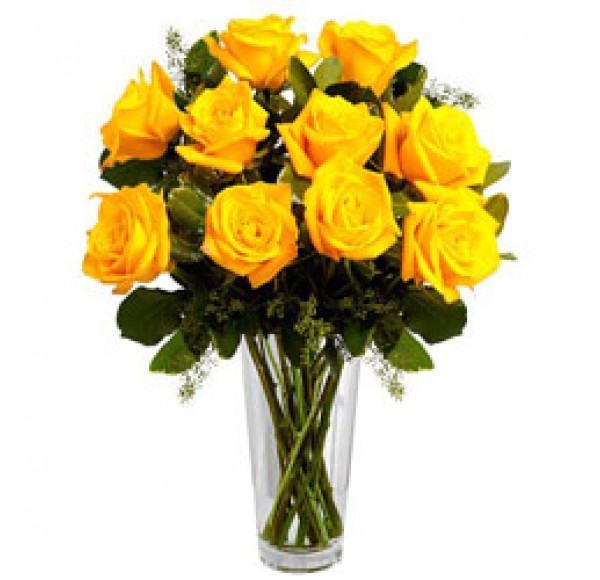 Presentation of Yellow Roses in a Vase